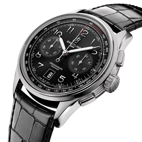 watch breitling premier black face leather band cornograph|Premier B01 Chronograph 42 .